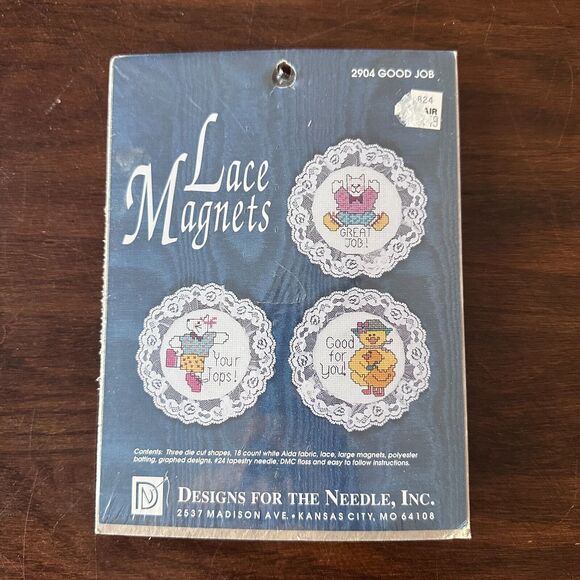 Cross Stitch Kit Lace Magnets Vtg New Sealed 2904 Good Job - Picture 1 of 6